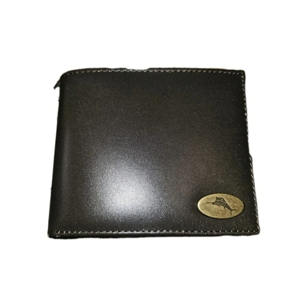 TOMMY BAHAMA Brown Bifold‎ Leather Men's Wallet ID Holder Marlin Logo in Brass